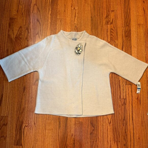 JM COLLECTION NWT Beige Knit Sweater Jacket XL Embellished Jewel Accent - Picture 1 of 5